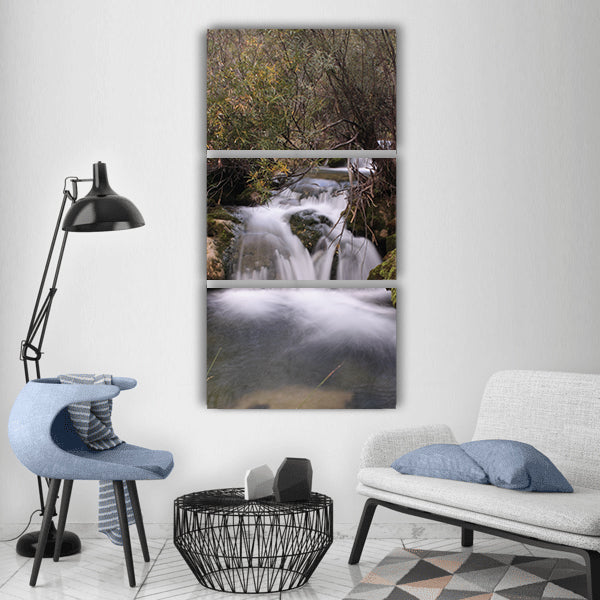 River nature waterfall field Vertical Canvas Wall Art