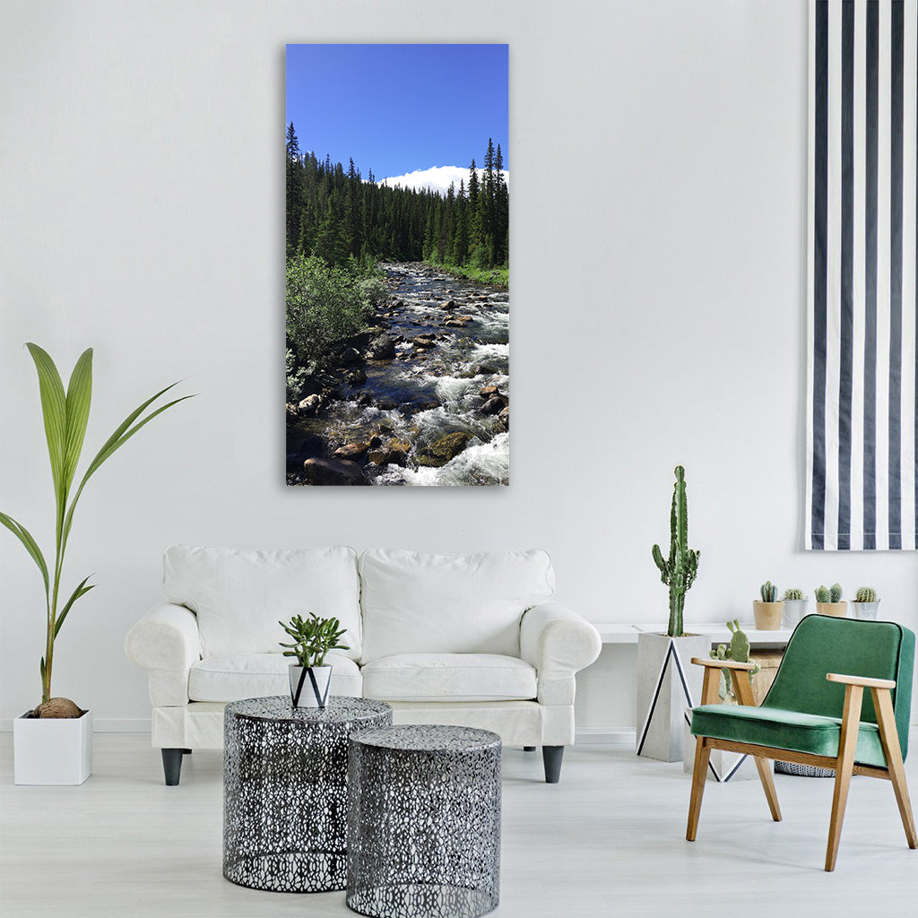 river forest landscape bank Vertical Canvas Wall Art