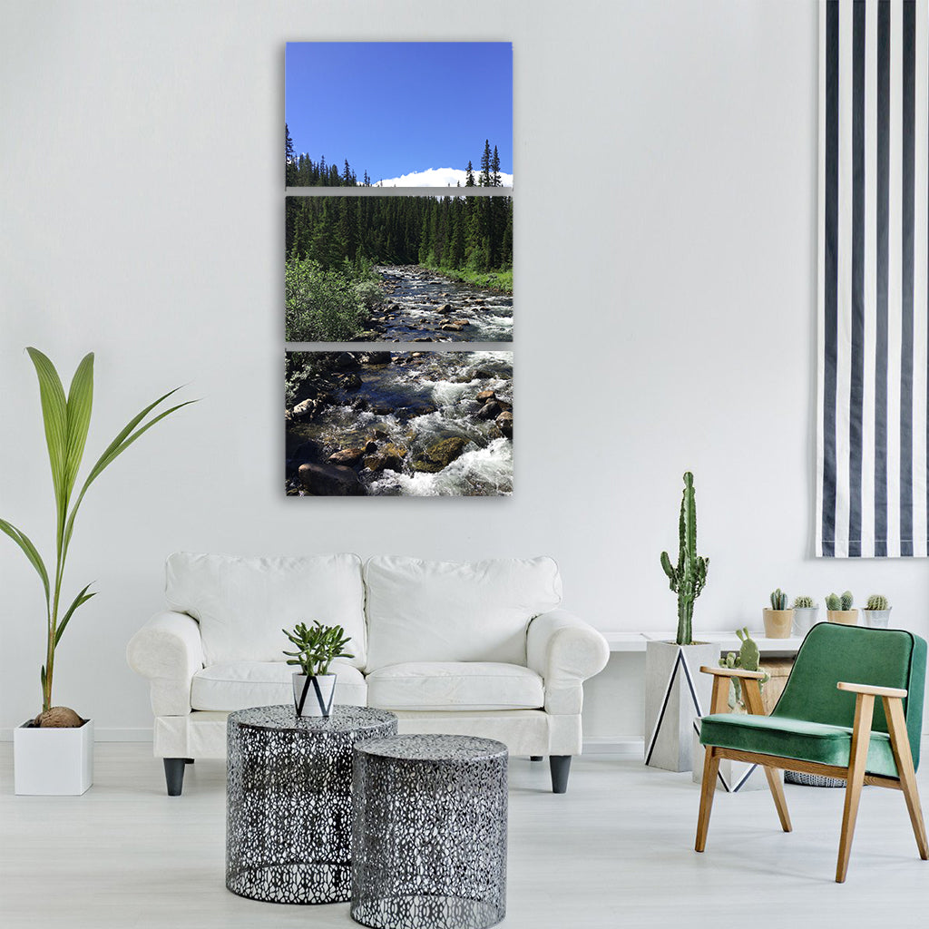 river forest landscape bank Vertical Canvas Wall Art