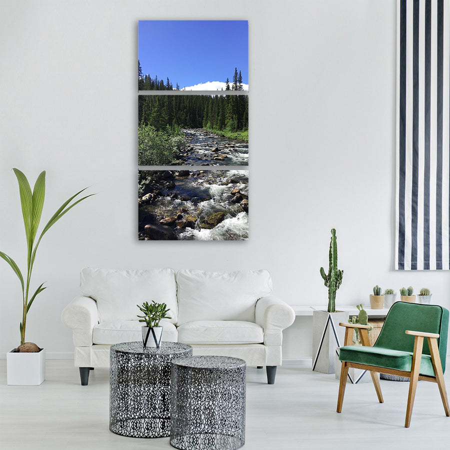 river forest landscape bank Vertical Canvas Wall Art