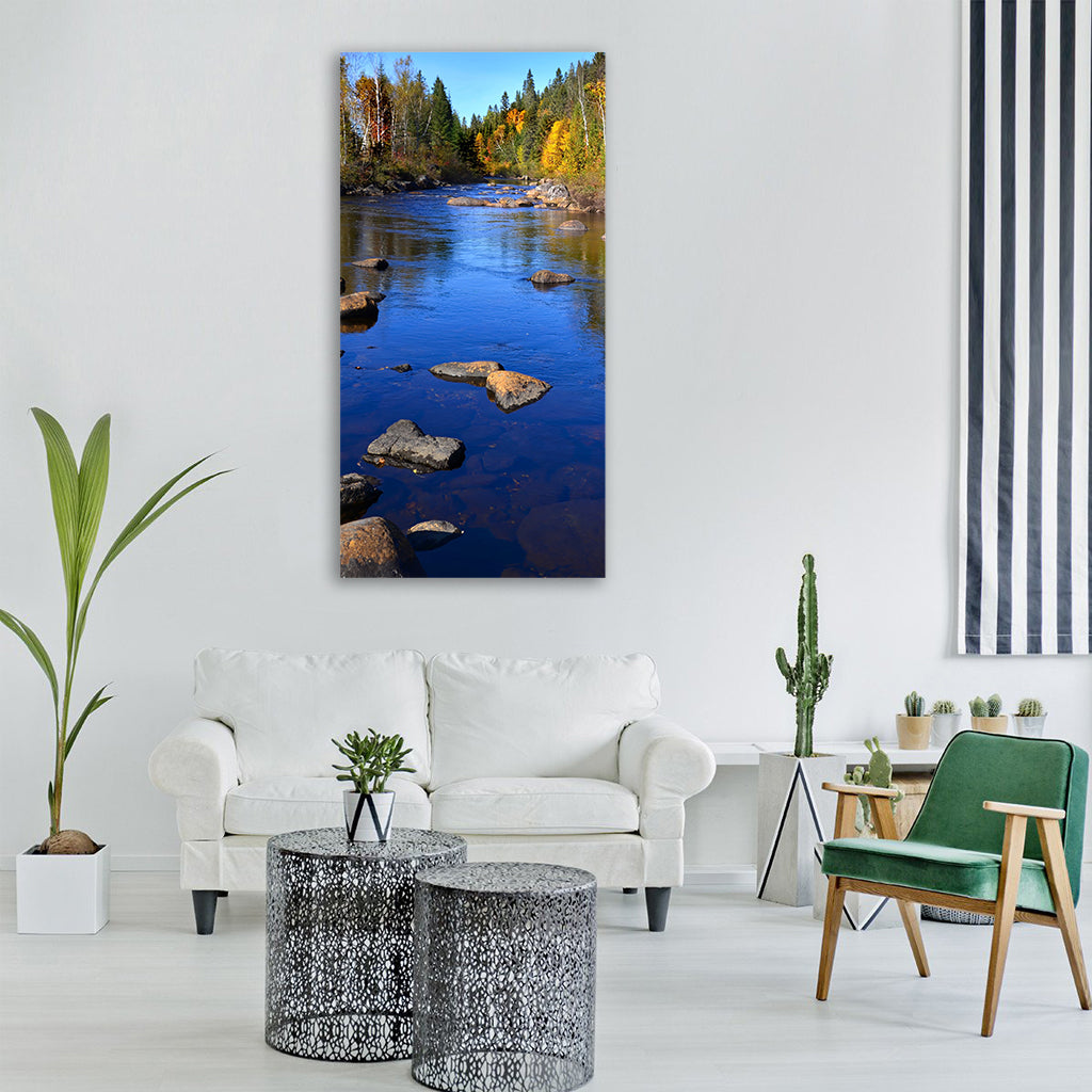 river autumn landscape nature water Vertical Canvas Wall Art