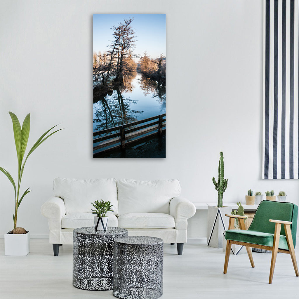 river winter landscape white nature Vertical Canvas Wall Art
