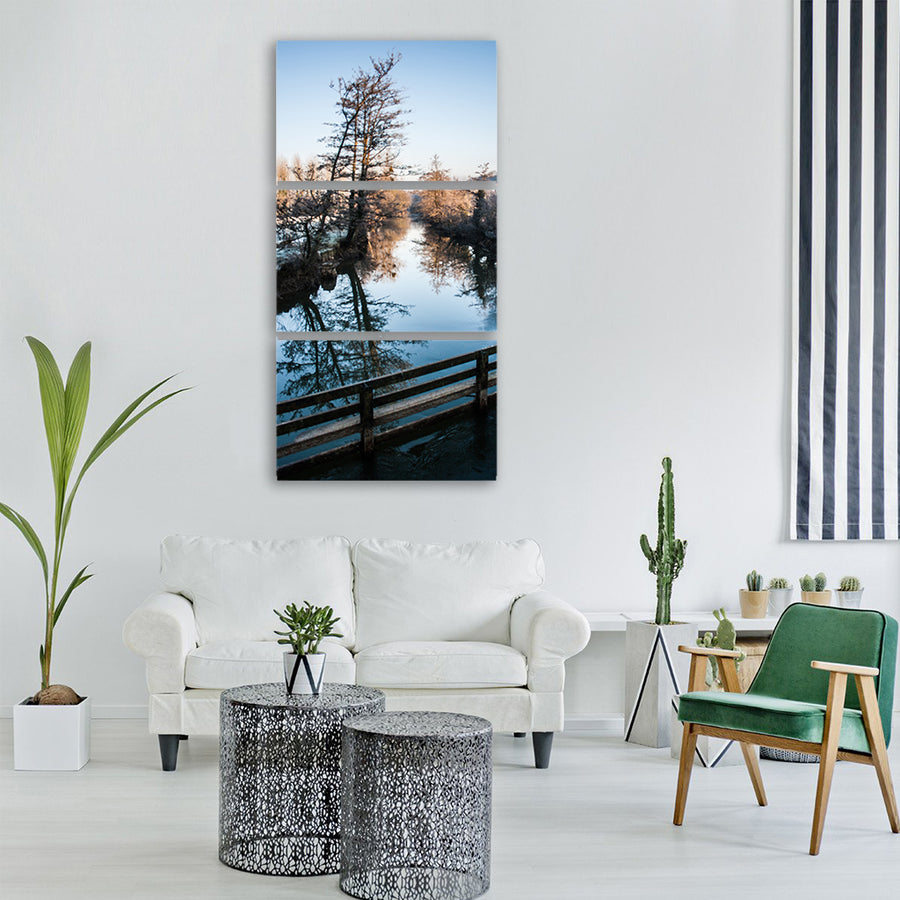 river winter landscape white nature Vertical Canvas Wall Art
