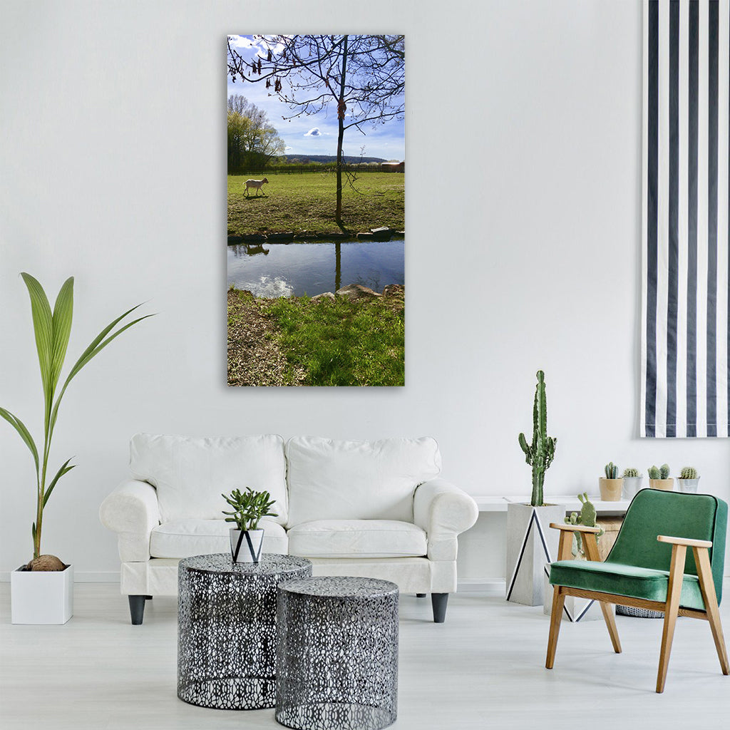 river nature goat spring Vertical Canvas Wall Art
