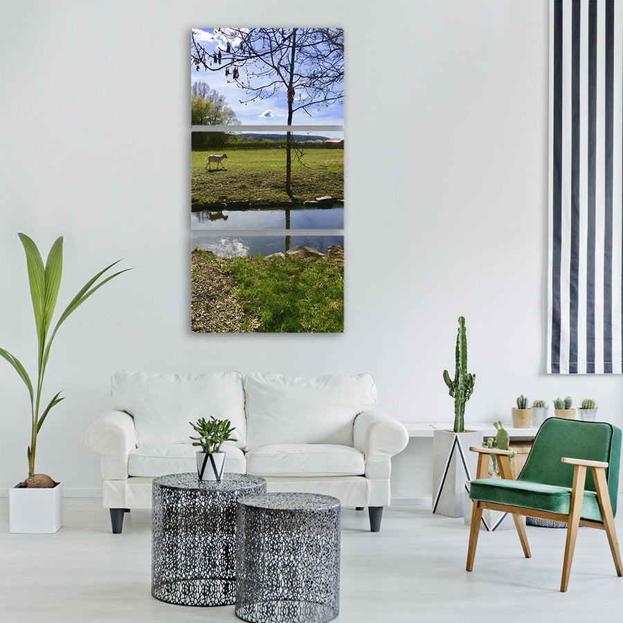 river nature goat spring Vertical Canvas Wall Art
