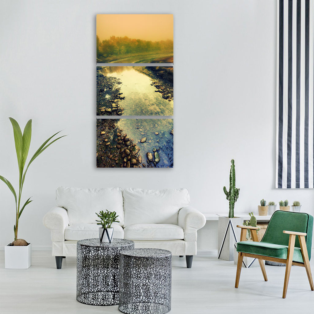 river mist landscape fog Vertical Canvas Wall Art