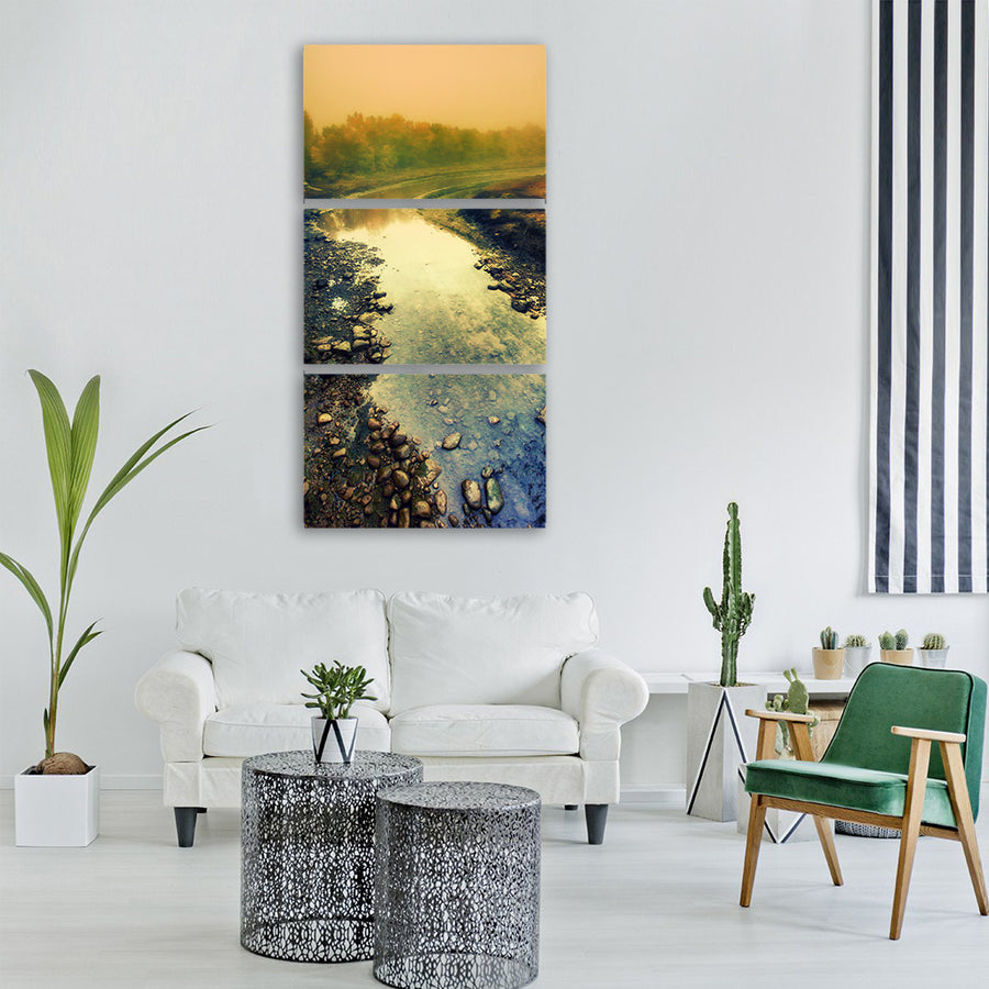 river mist landscape fog Vertical Canvas Wall Art