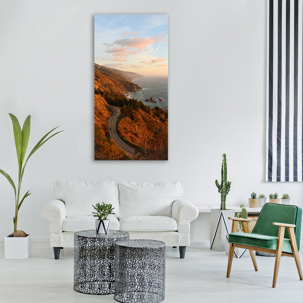 road coastal highway cliffs rocks Vertical Canvas Wall Art