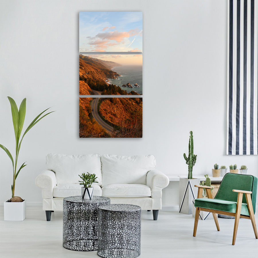 road coastal highway cliffs rocks Vertical Canvas Wall Art