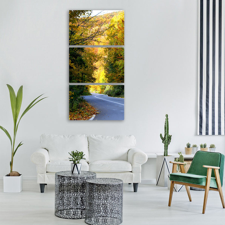 road trees nature autumn forest Vertical Canvas Wall Art