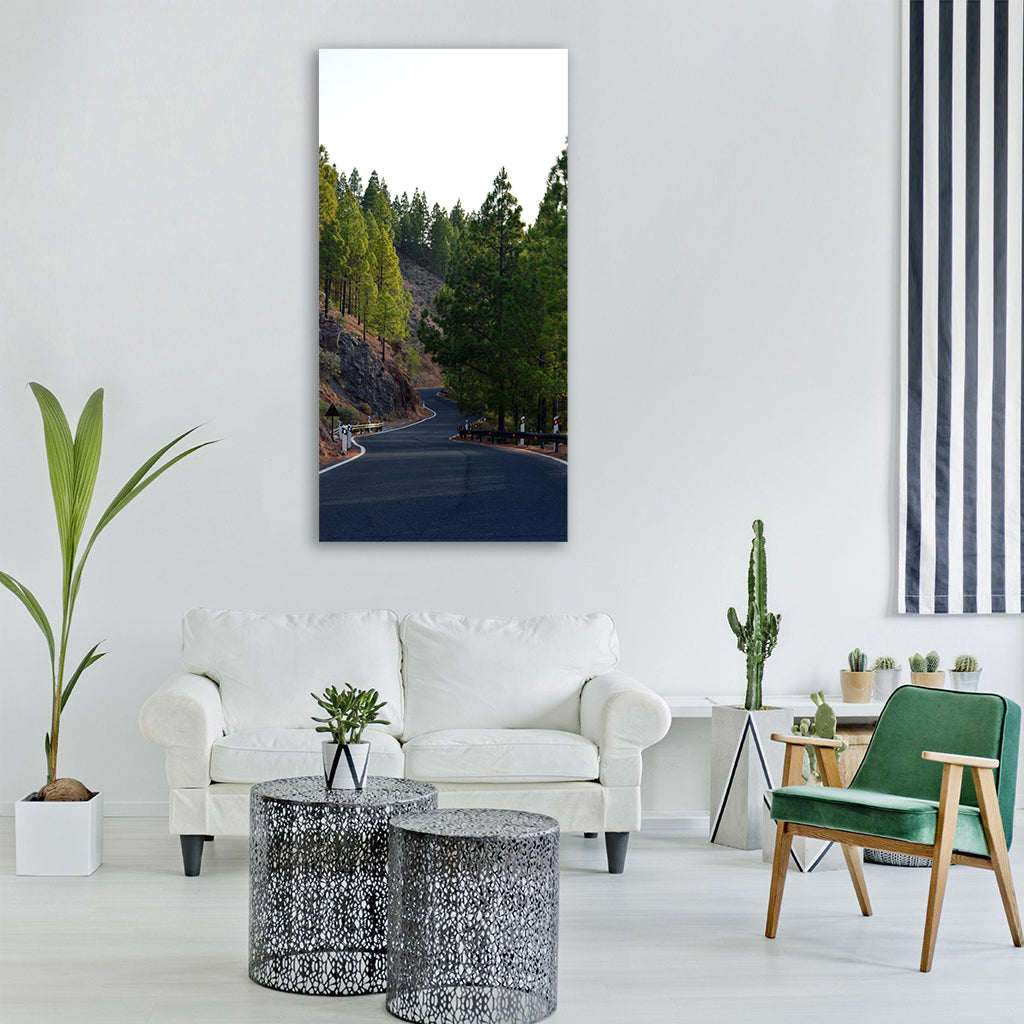 road perspective tree hill winding Vertical Canvas Wall Art