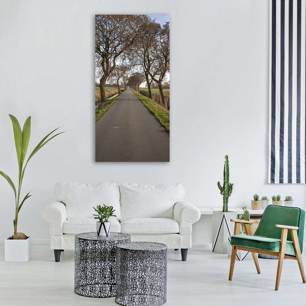 road landscape trees buitenweg Vertical Canvas Wall Art