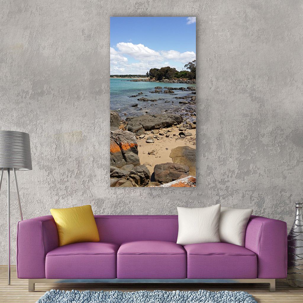 Rocky beach water Vertical Canvas Wall Art