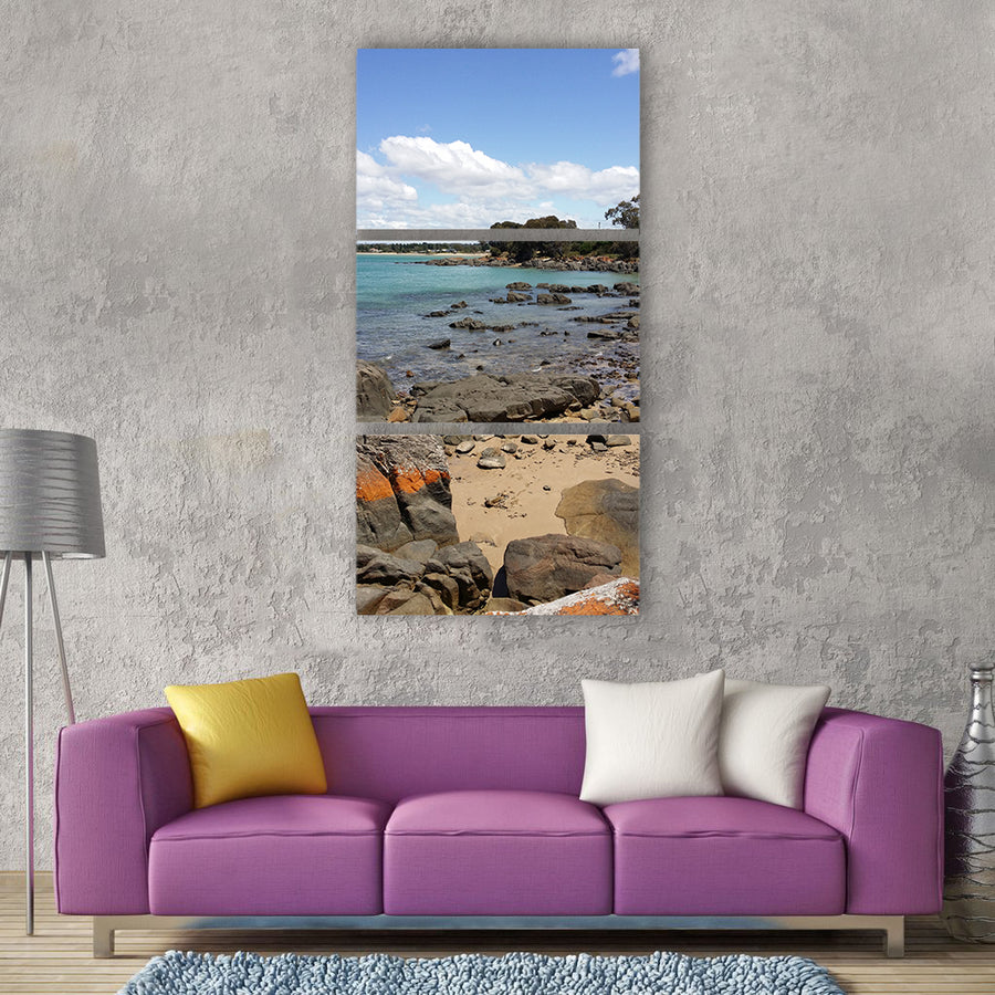 Rocky beach water Vertical Canvas Wall Art