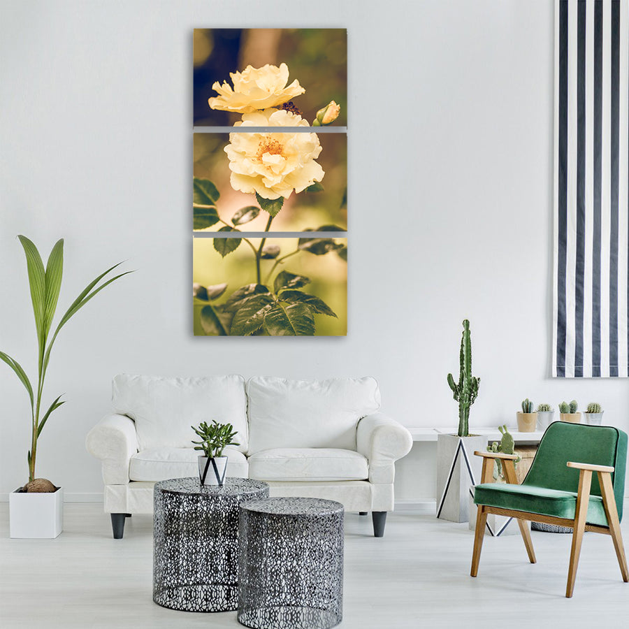 rose flower yellow nature garden Vertical Canvas Wall Art
