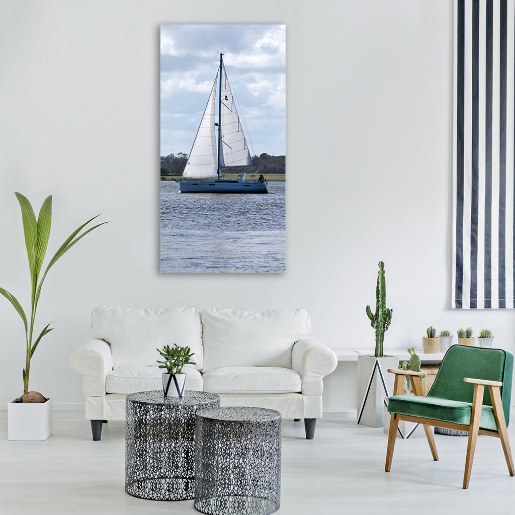 sail boat sailing river boat sail Vertical Canvas Wall Art
