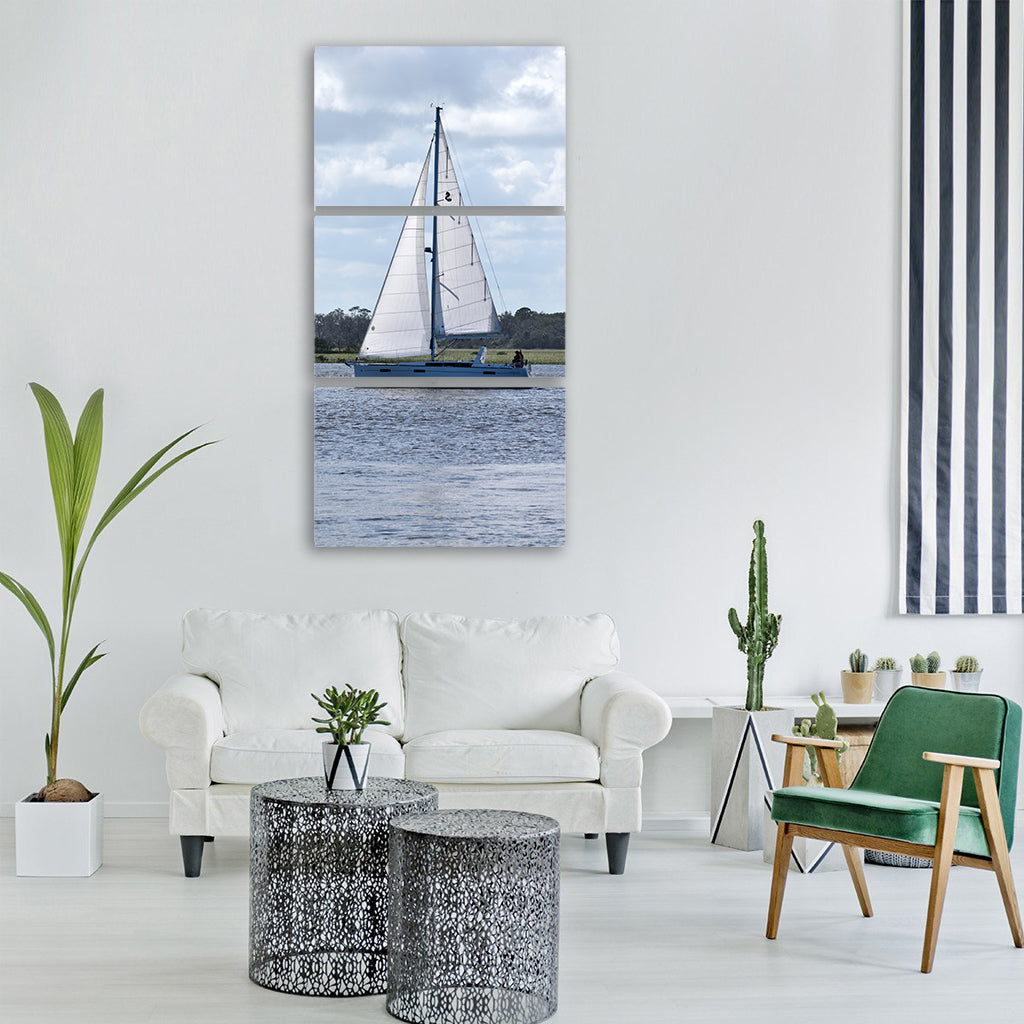 sail boat sailing river boat sail Vertical Canvas Wall Art