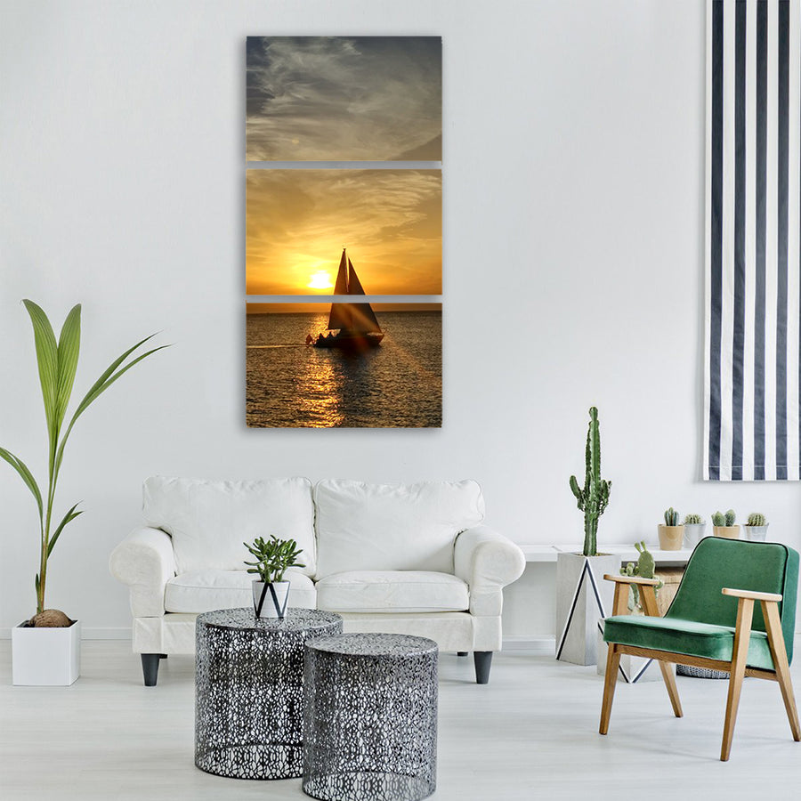 sailboat ibiza summer sunset Vertical Canvas Wall Art