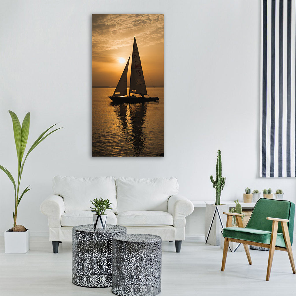 sailing boat sunset summer nature Vertical Canvas Wall Art
