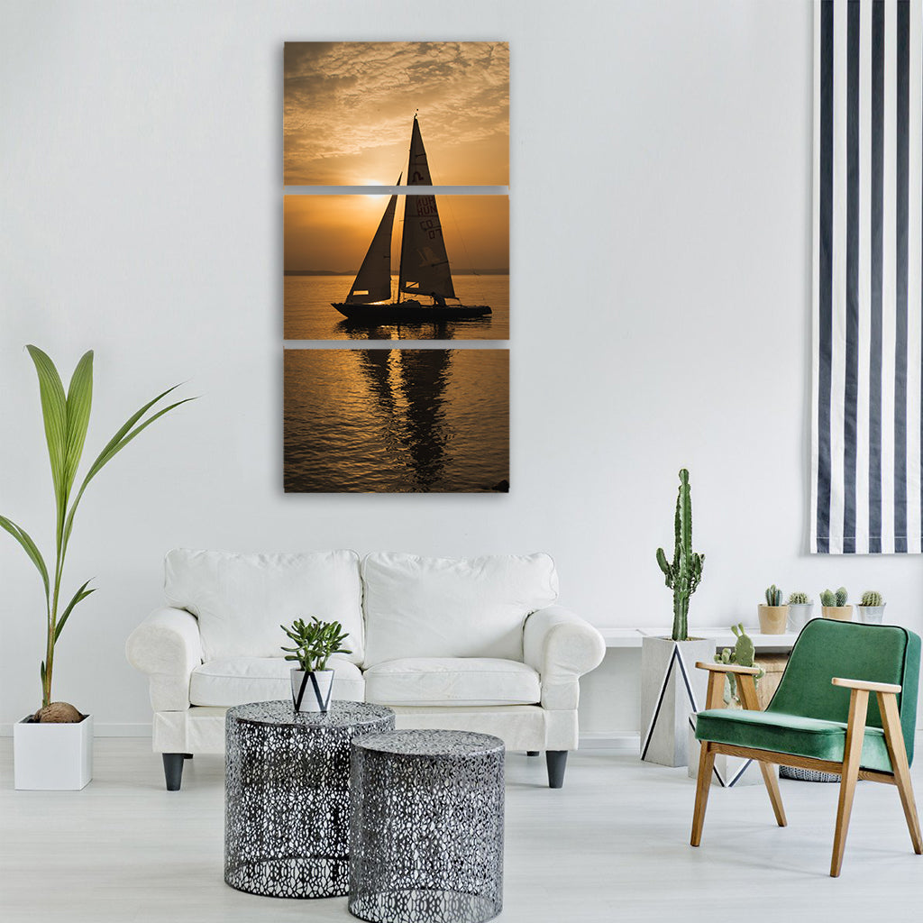 sailing boat sunset summer nature Vertical Canvas Wall Art