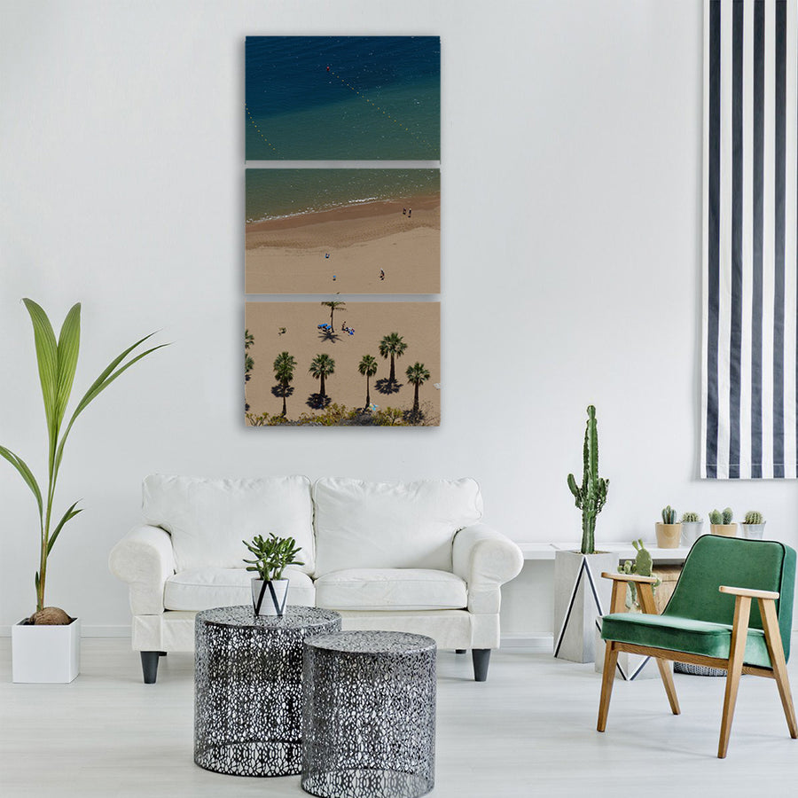 sand beach beach palm trees Vertical Canvas Wall Art