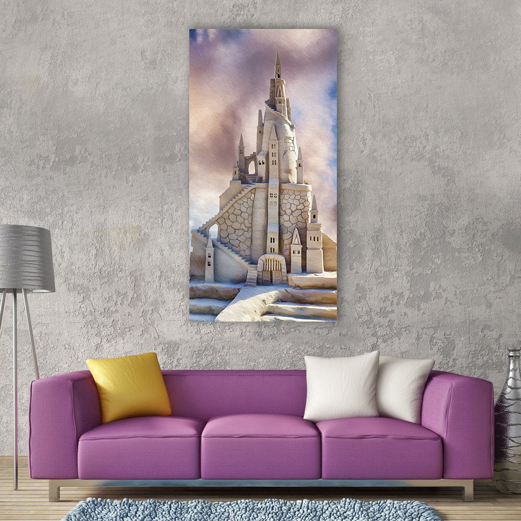 Sandcastle beach summer sand Vertical Canvas Wall Art