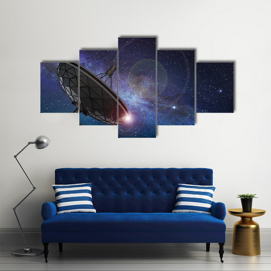A Satellite Dish Under The Sky Full Of Tiny Stars Multi Panel Canvas Wall Art