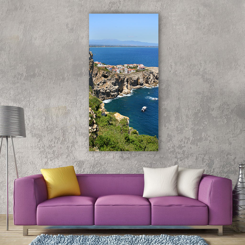 Sea coast boat holidays Vertical Canvas Wall Art