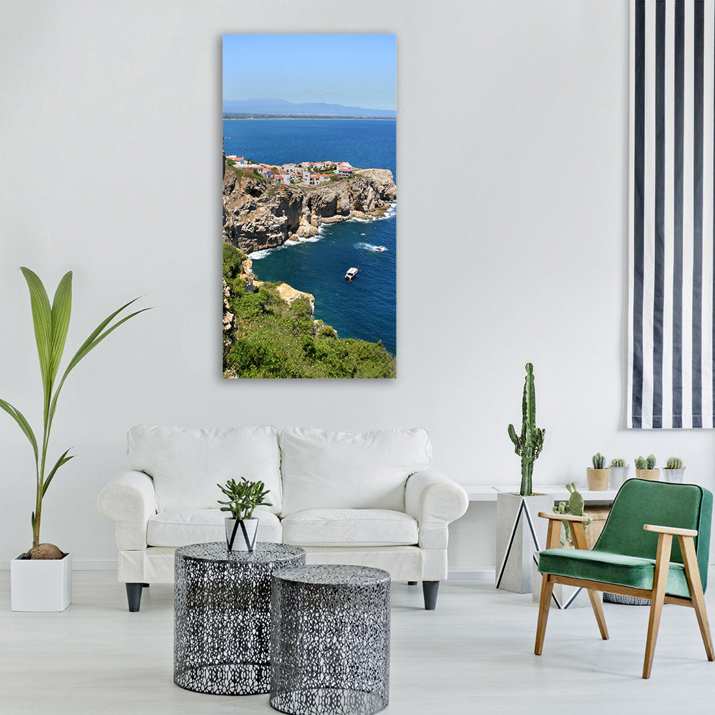 sea coast boat holidays Vertical Canvas Wall Art