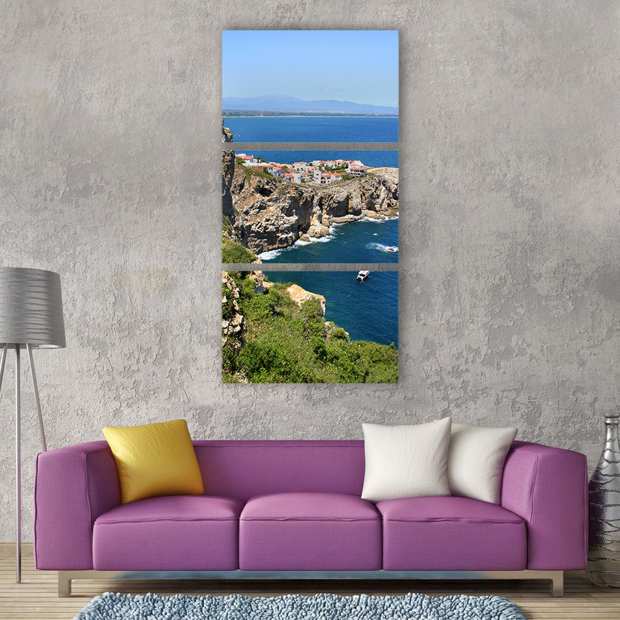 Sea coast boat holidays Vertical Canvas Wall Art