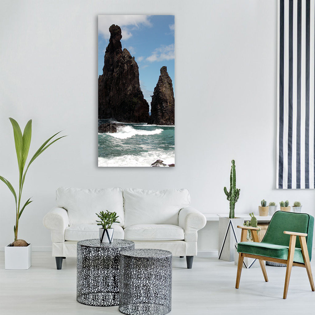 sea island atlantic rock cliff Vertical Canvas Wall Art