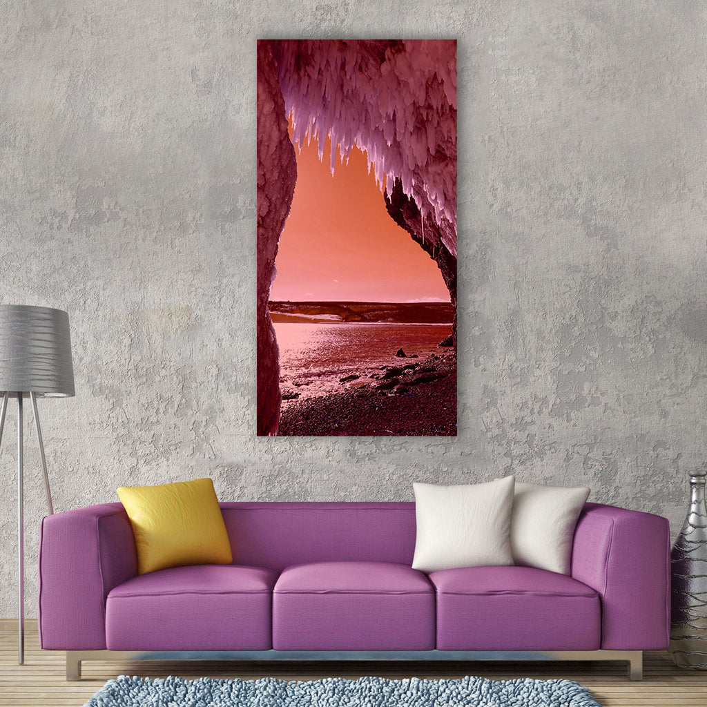 Sea beach coast ice icicles Vertical Canvas Wall Art