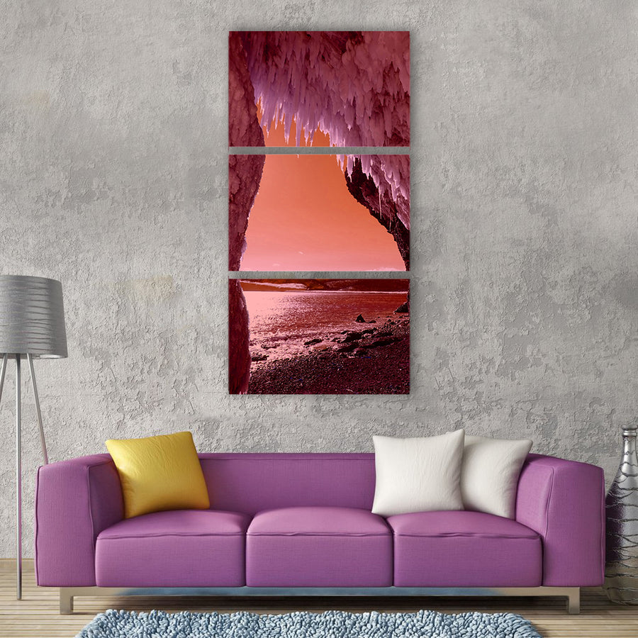 Sea beach coast ice icicles Vertical Canvas Wall Art
