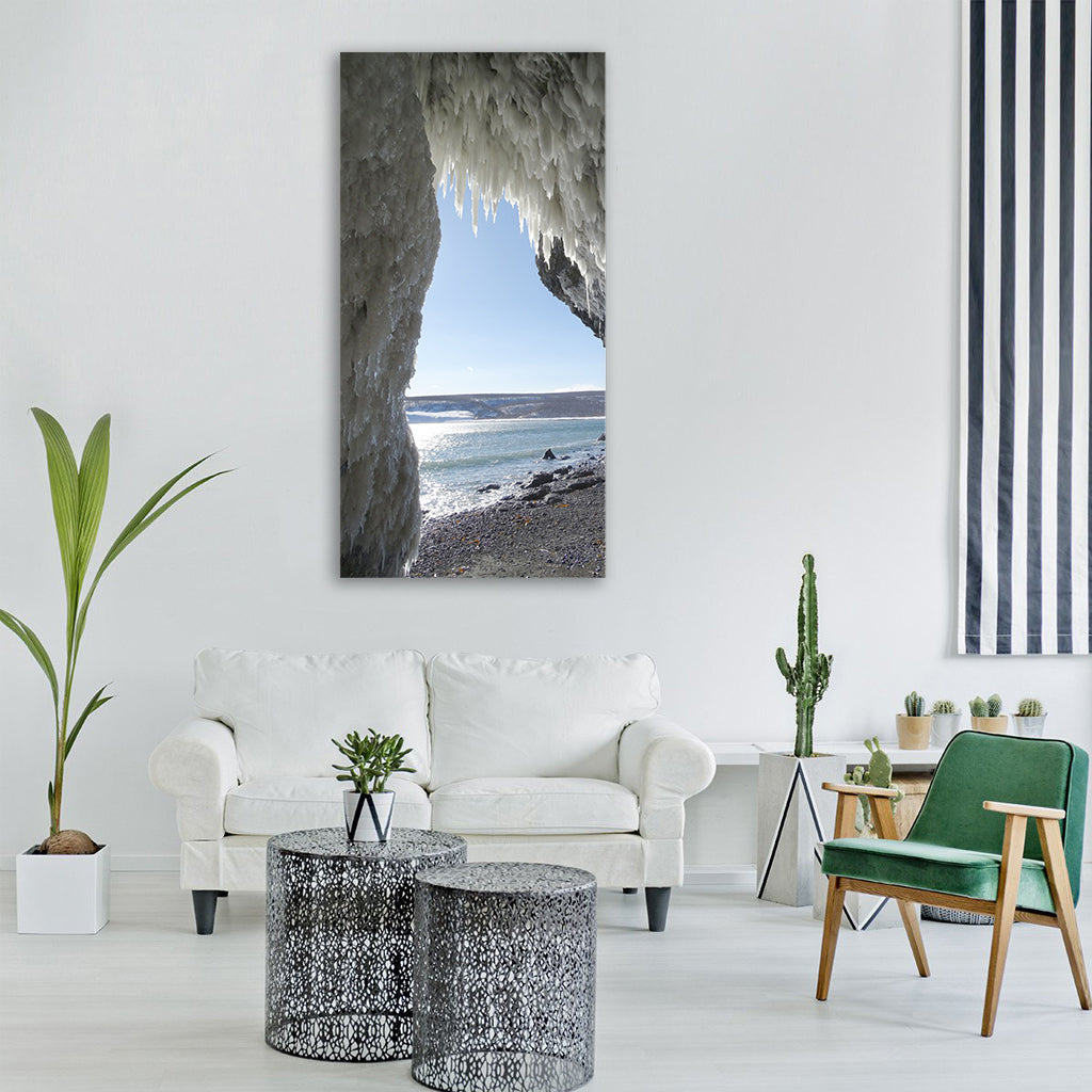 sea rocks the grotto ice icicles Vertical Canvas Wall Art