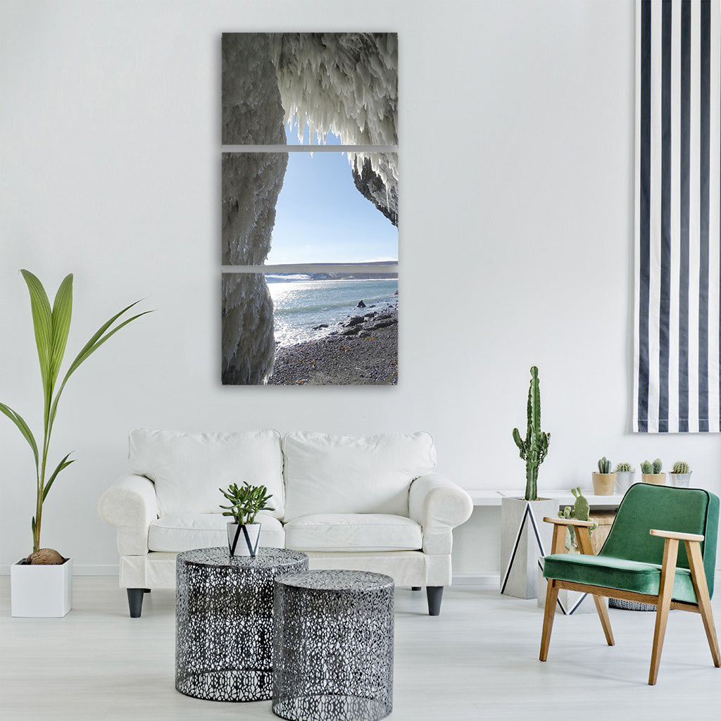 sea rocks the grotto ice icicles Vertical Canvas Wall Art