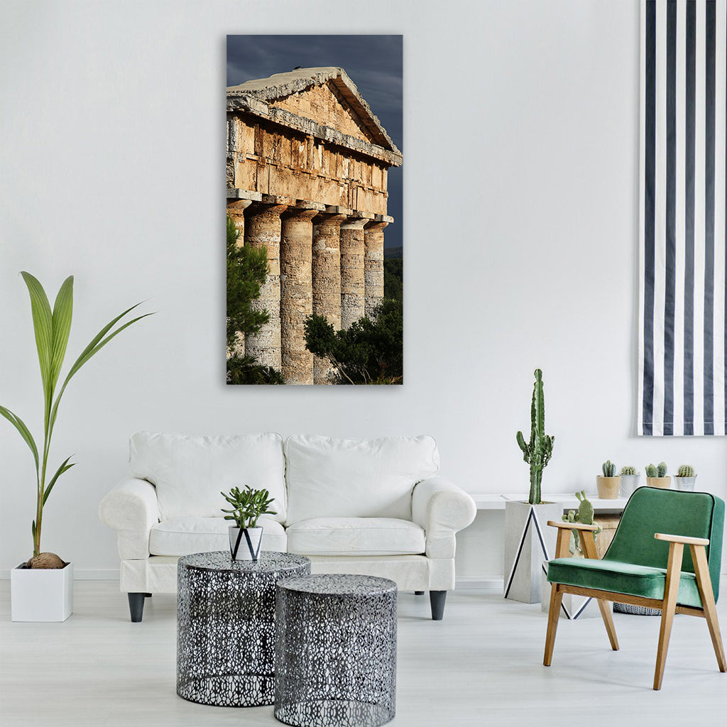 segesta sicily temple landscape Vertical Canvas Wall Art