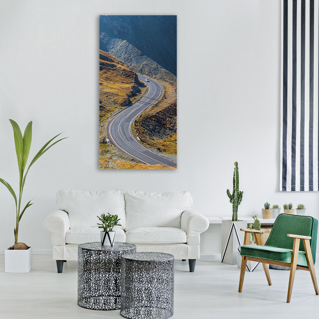 serpentine alps mountain car road Vertical Canvas Wall Art