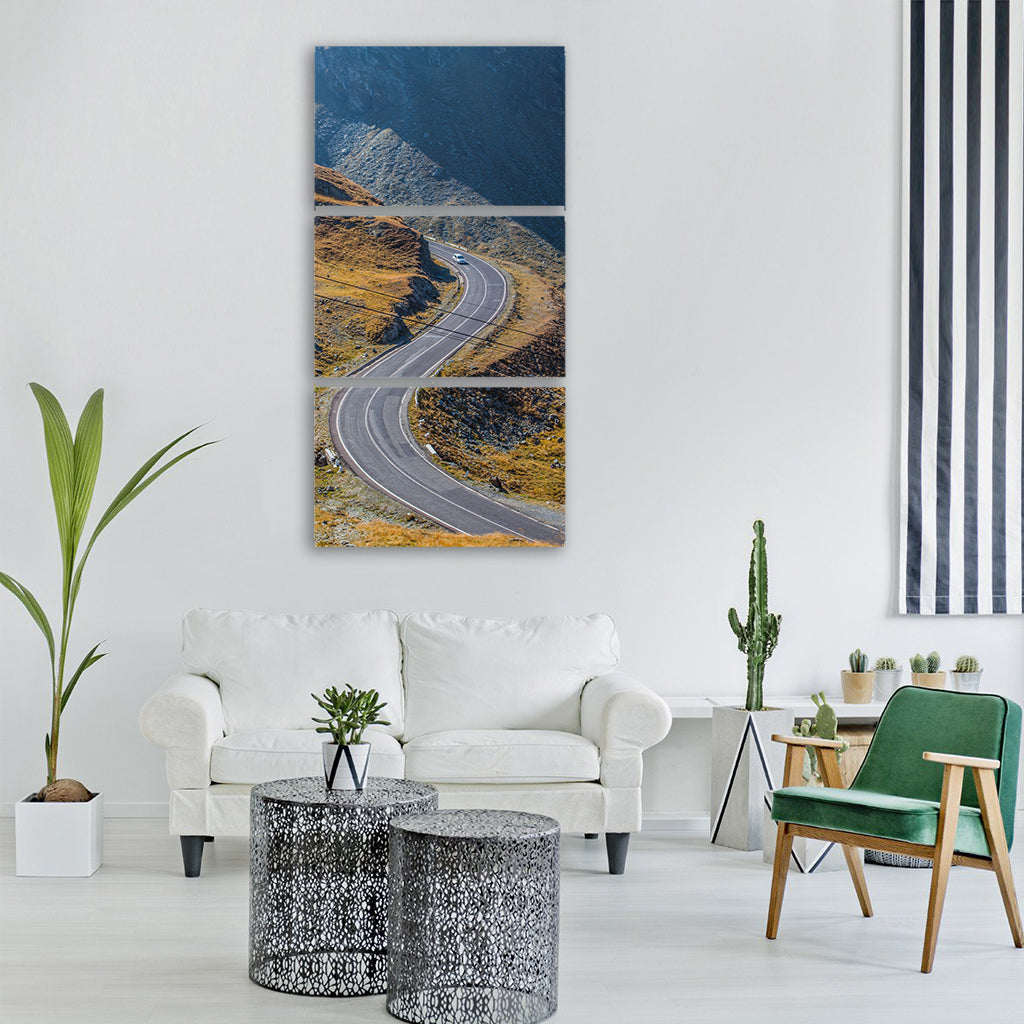 serpentine alps mountain car road Vertical Canvas Wall Art