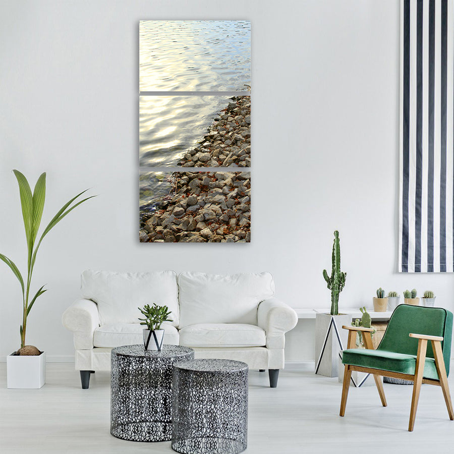 shore pebble rock lake beach Vertical Canvas Wall Art
