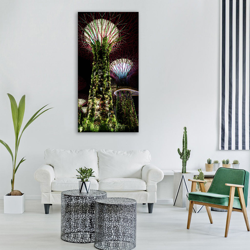 singapore skyscraper night city Vertical Canvas Wall Art