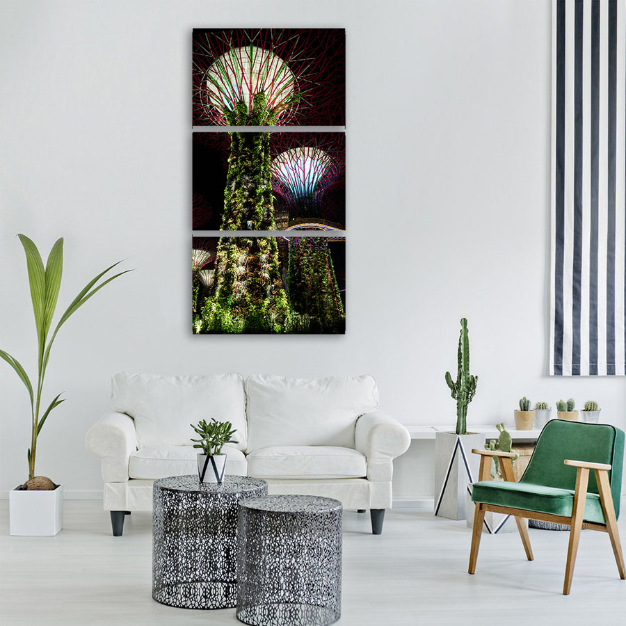 singapore skyscraper night city Vertical Canvas Wall Art
