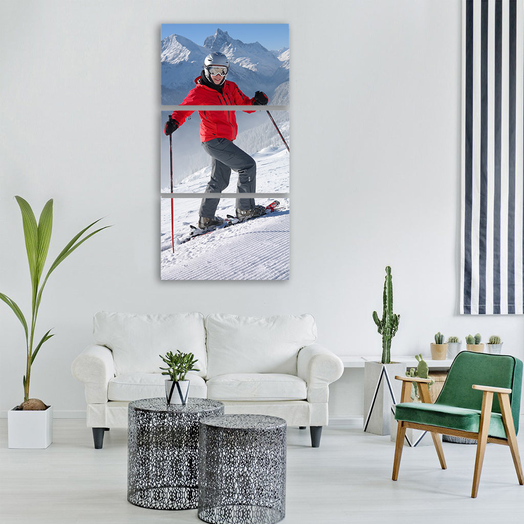 skier skiing ski run ski snow Vertical Canvas Wall Art