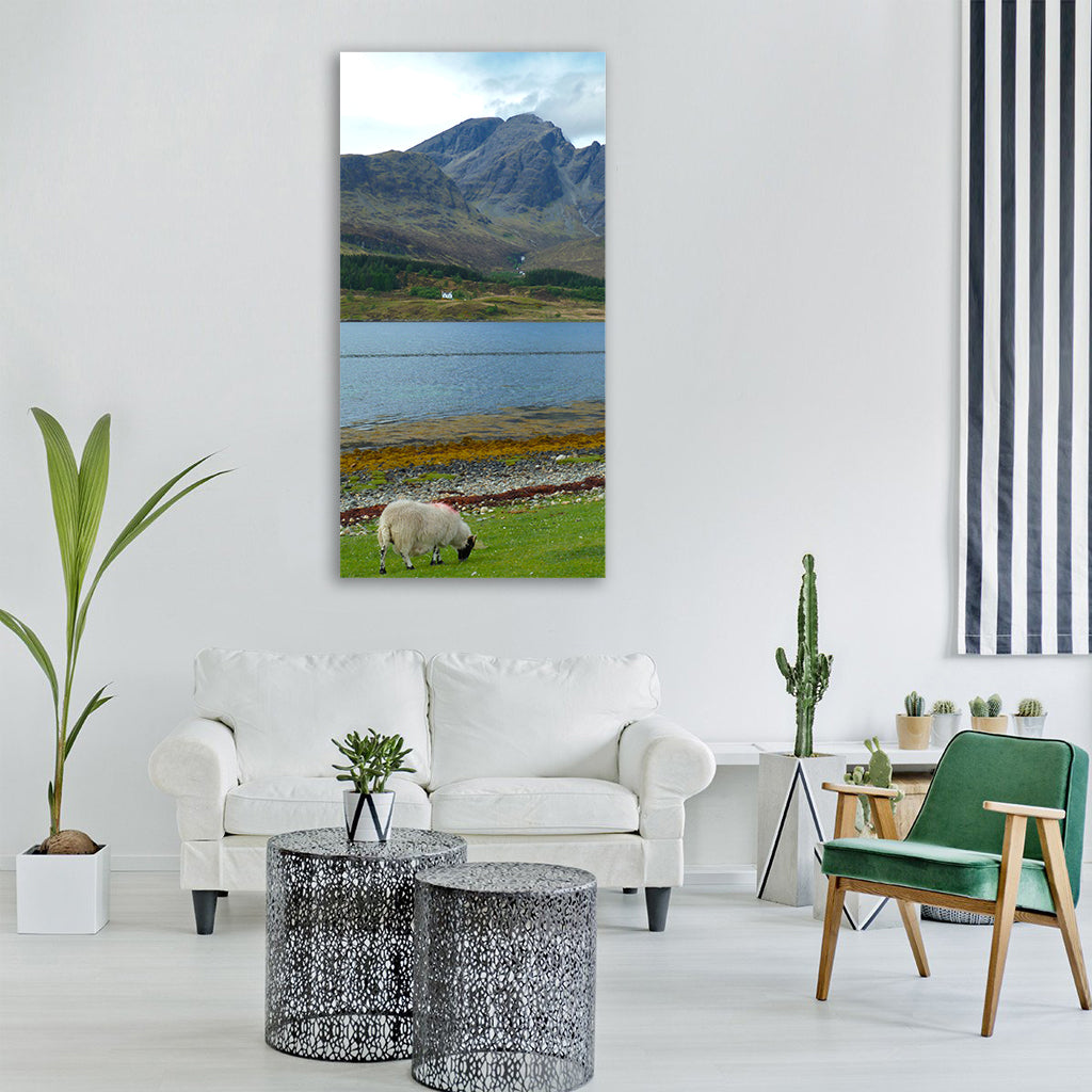 skye sheep mountain background Vertical Canvas Wall Art