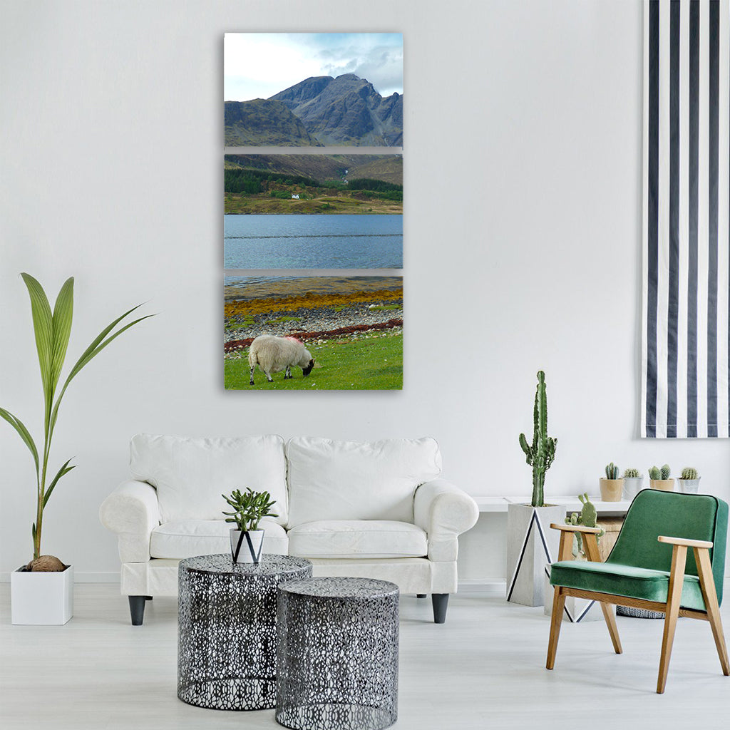 skye sheep mountain background Vertical Canvas Wall Art
