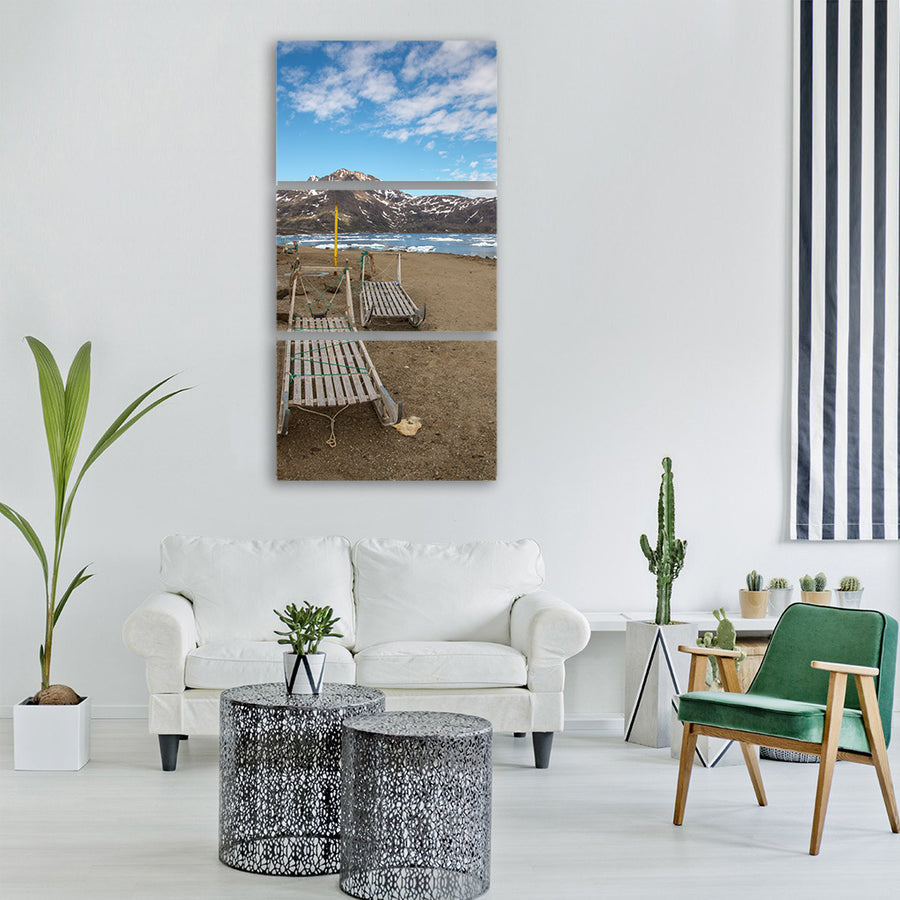 sled dog sled greenland summer Vertical Canvas Wall Art