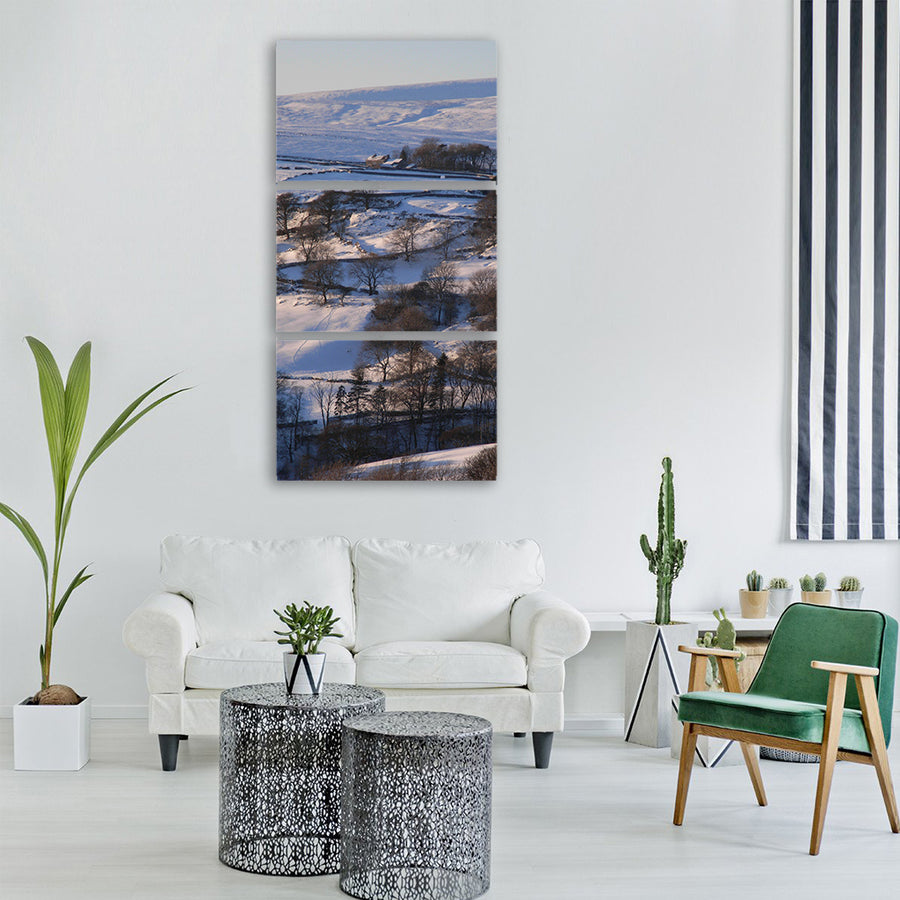 snow trees hills winter landscape Vertical Canvas Wall Art