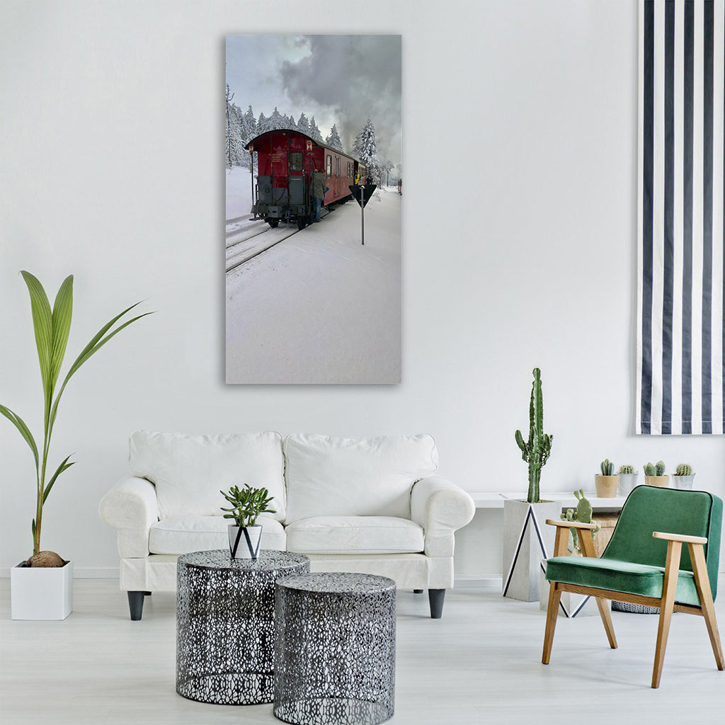 snow winter cold wood frost Vertical Canvas Wall Art