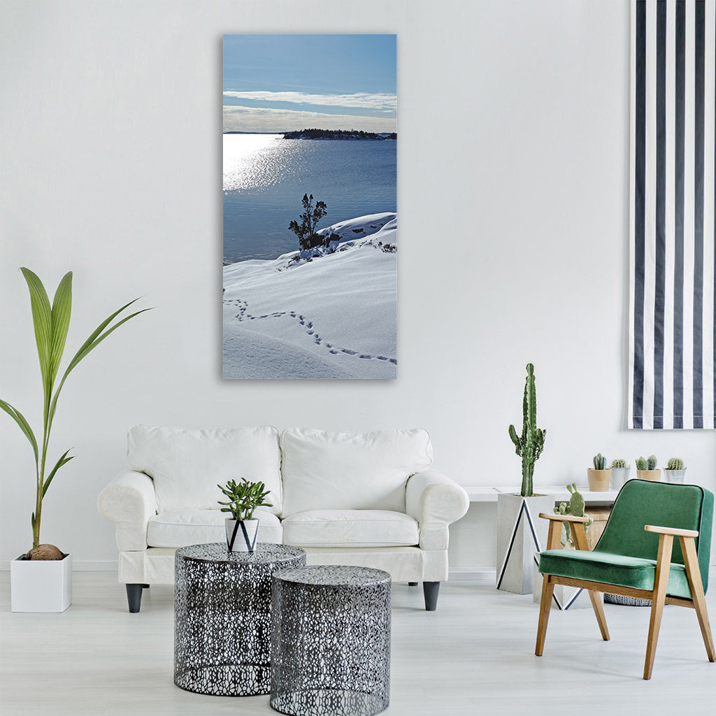 snow winter ice tracks Vertical Canvas Wall Art