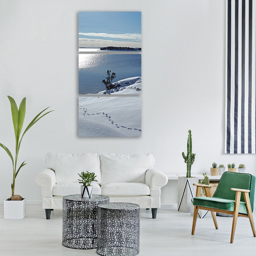 snow winter ice tracks Vertical Canvas Wall Art