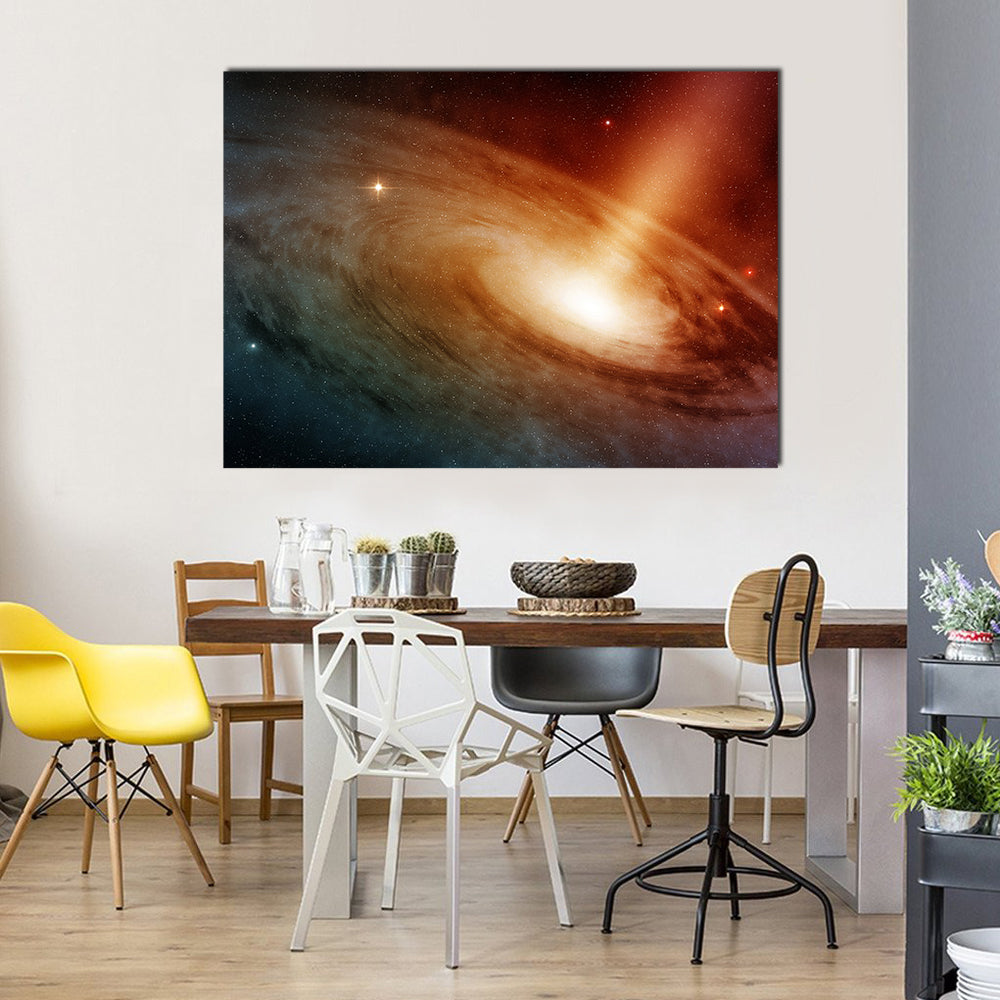Spiral Galaxy System In The Presence Of Glittery Stars Multi Panel Canvas Wall Art